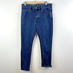 Neuw Jeans Mens Size 33x30 Ray Tapered Denim Blue Button Fly  Raw Hem